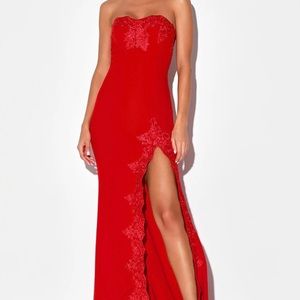 NWT Red Embroidered Strapless Maxi Dress